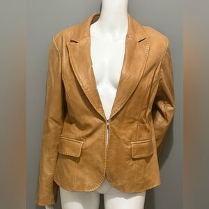 INC butterscotch-colored LEATHER JACKET Size L